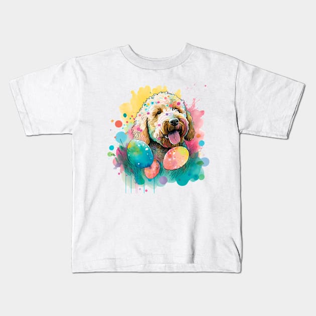 Easter Goldendoodle Spring Flowers Dog Lover Paint Splatter Kids T-Shirt by joannejgg